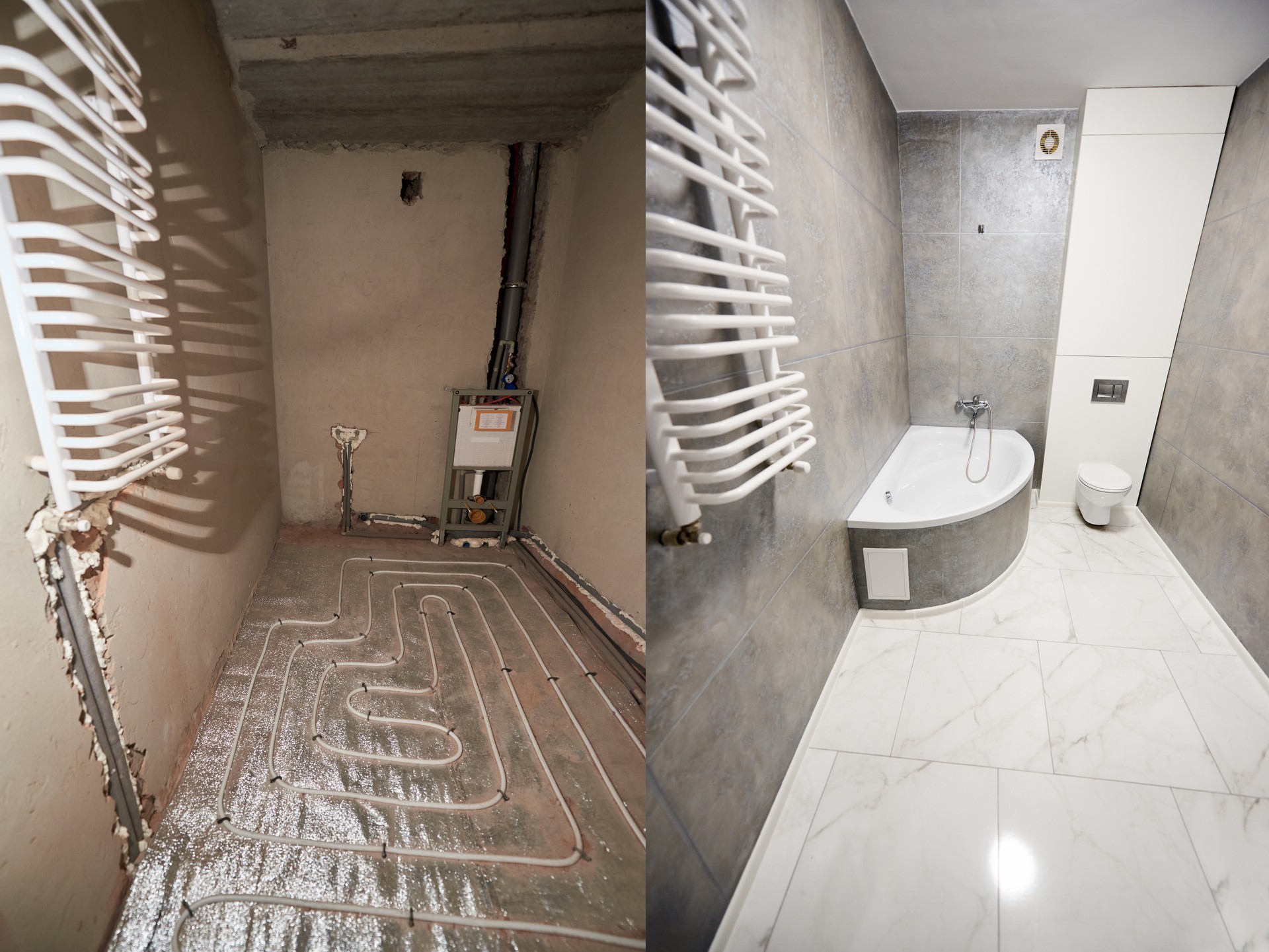 Comparison of apartment before and after renovation. Small details of contemporary interior design